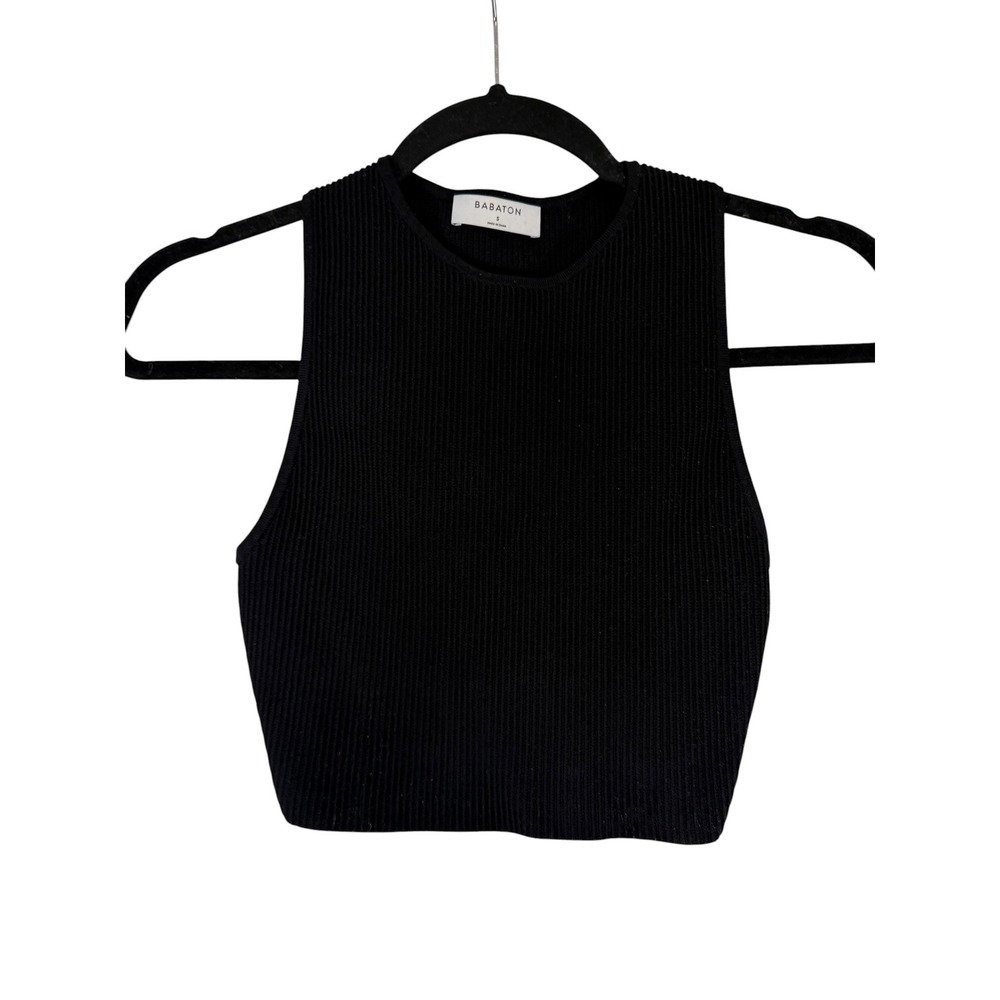 Babaton Aritzia Sculpt Knit Cropped Tank Top Black Ribbed Racerback Small